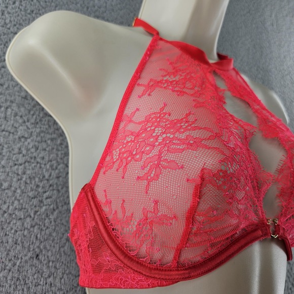 Victoria's Secret Very Sexy Bra Womens 34B Lace Halter Sheer‎ Floral Underwire - Picture 2 of 14